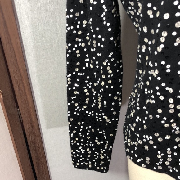Talbots button down cardigan merino wool/ black with sequins Sz Medium/lined - Picture 5 of 11